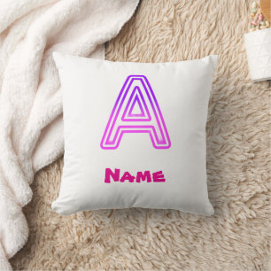 Coussin Lettre néon A Monogramme Violet Rose Clair Initial