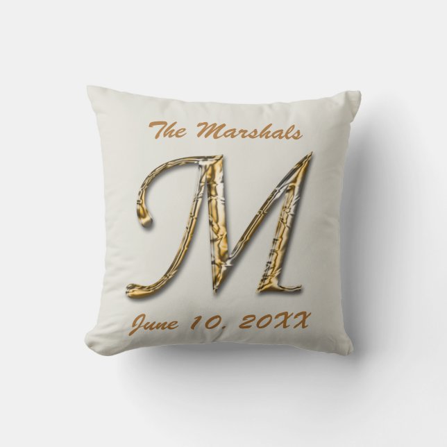 Coussin Lettre or élégante M Monogram Mariage Keepsar (Recto)