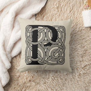 Coussin LETTRE P Vintage Céleste Knot Monogramme