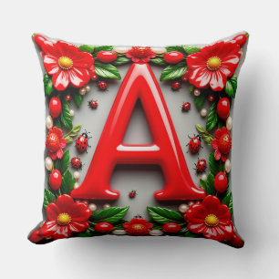 Coussin 🐞 Lettre Rouge Décorative A coccinelle Poppy Pear