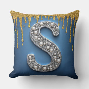 Coussin Lettre S monogramme peinture dorée navale dégoulin