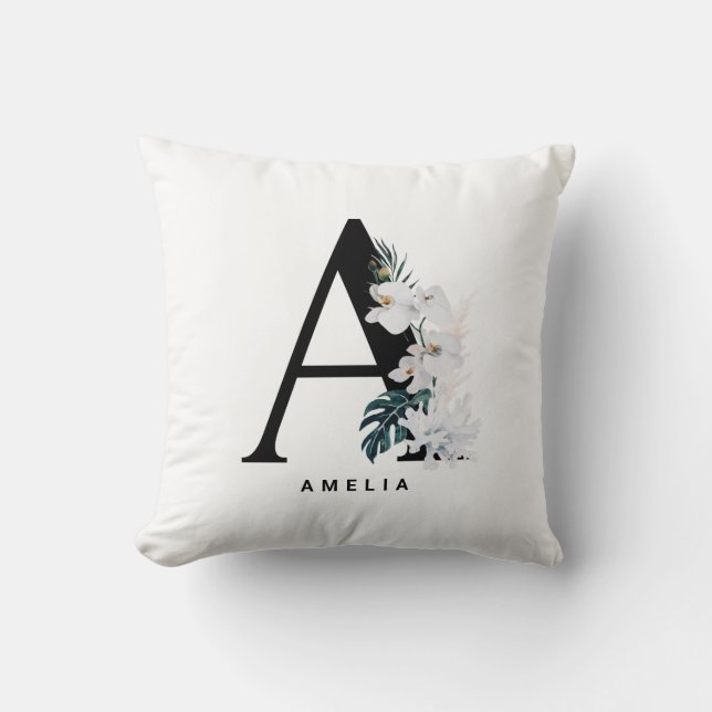 Coussin Lettre Tropical Personnalisée Orchidées Blanches A (Recto)
