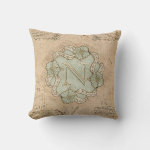 Coussin Lettre vintage artisanale N Word Art Green Gold
