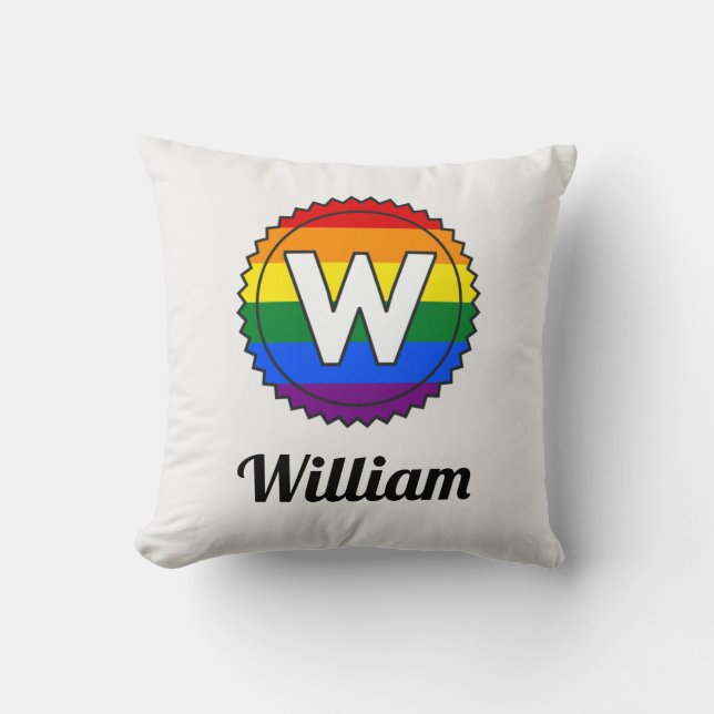 Coussin Lettre W Initial & Nom Gay pride Rainbow Monogramm (Recto)
