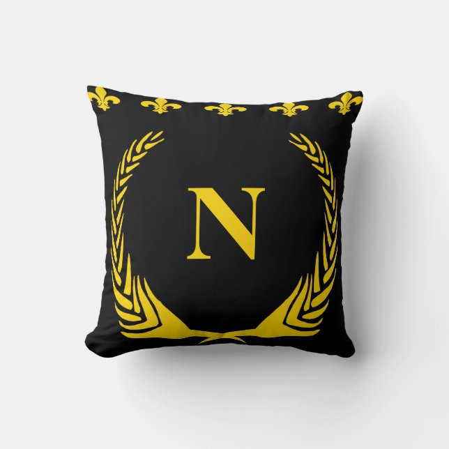 Coussin Lettres et numéros Fleur De Lis Noir & Or (Recto)