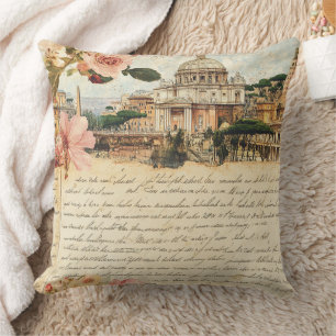 Coussin Lettres Florales d'Art Vintage Rome