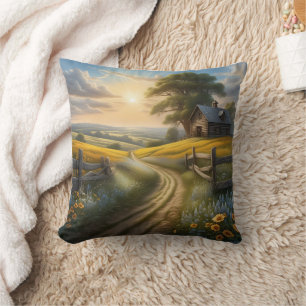 Coussin Lever de soleil sur une vue de collines rurales