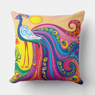 Coussin Lever du soleil avec paon