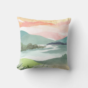 Coussin Lever du soleil matinal sur le lac Aquarelle Nat