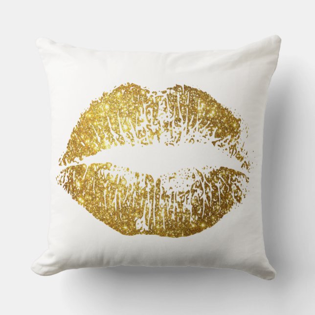Coussin Lèvres #2 de parties scintillantes d'or (Recto)