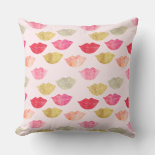 Coussin Lèvres Aquarelle Rouge Rose Or