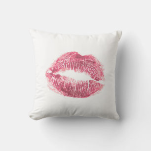 Coussin Lèvres roses réalistes, baiser isolé
