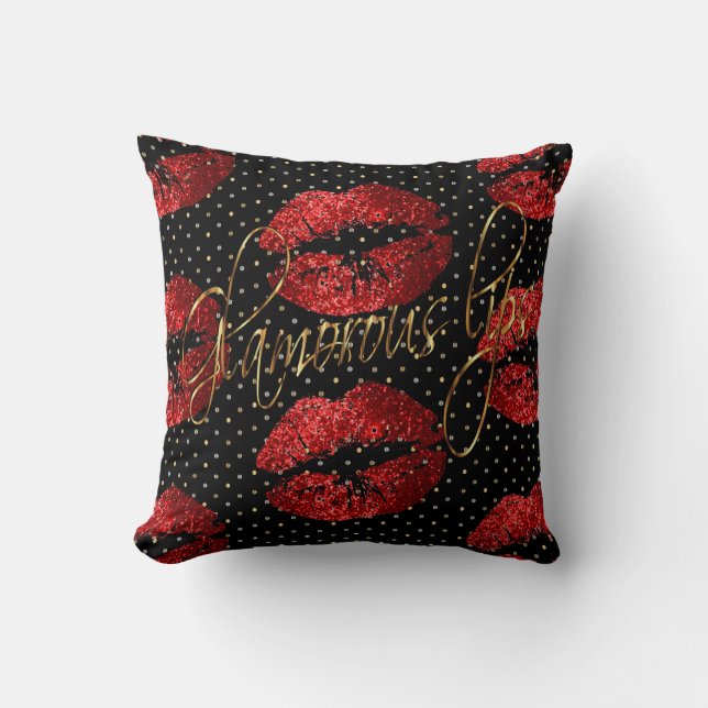 Coussin Lèvres rouge glamour Parties scintillant (Recto)