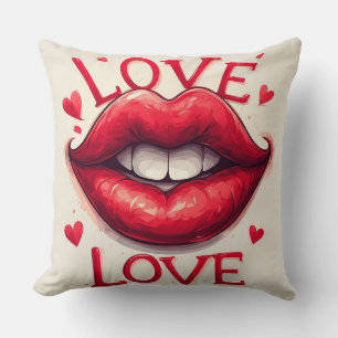 Coussin Lèvres rouges surréalistes avec amour inspiré