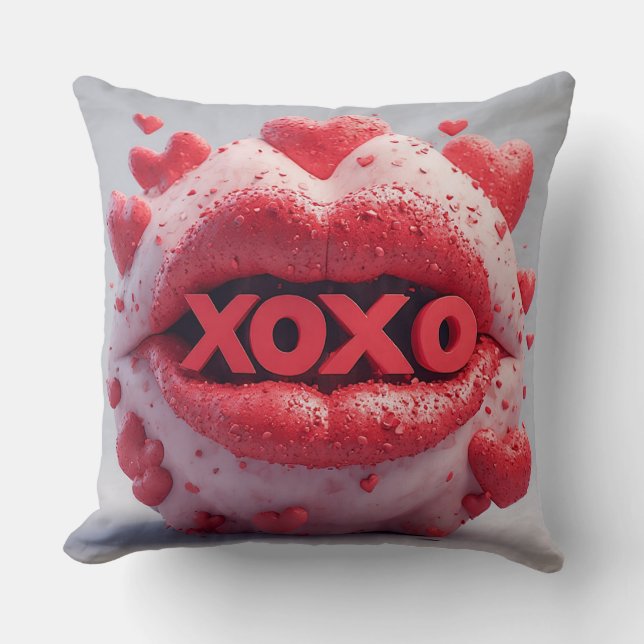 Coussin Lèvres rouges vibrantes avec XOXO par coeur romant (Recto)