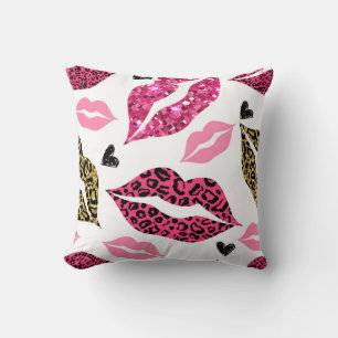 Coussin Lèvres scintillantes : Motif de mode Leopard