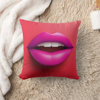 Coussin Lèvres violettes sexy sur arrière - plan rouge