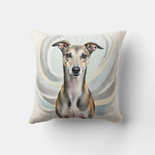 Coussin Lévrier Art en ligne à l'aquarelle