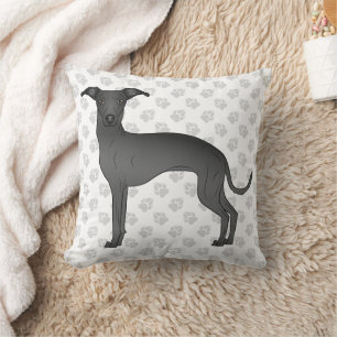 Coussin Lévrier Italien Noir Chien de Dessin Animé Mignon 