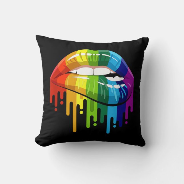 Coussin LGBT Rainbow Lip Gay pride (Recto)