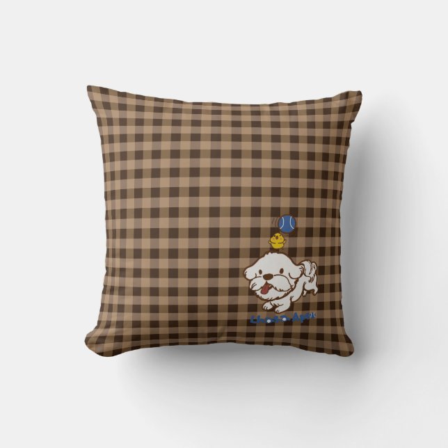 Coussin Lhasa apso bubu et petit poulet guagua (Recto)