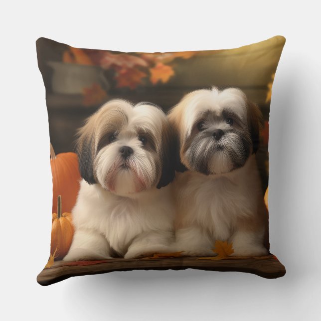 Coussin Lhasa Apso Chiot Automne Citrouille de plaisir (Verso)