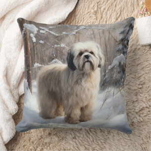 Coussin Lhassa Apso Laisse Neige Noël