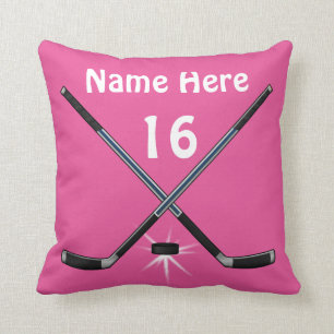 Coussin L'hockey personnalisé de filles repose son NOM,