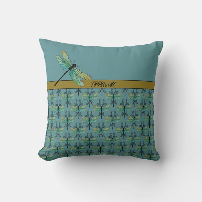 Coussin Libellule de Nouveau d'art sur Teal (Recto)