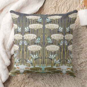 Coussin Libellule et Lys Vert Sauge Vintage Art