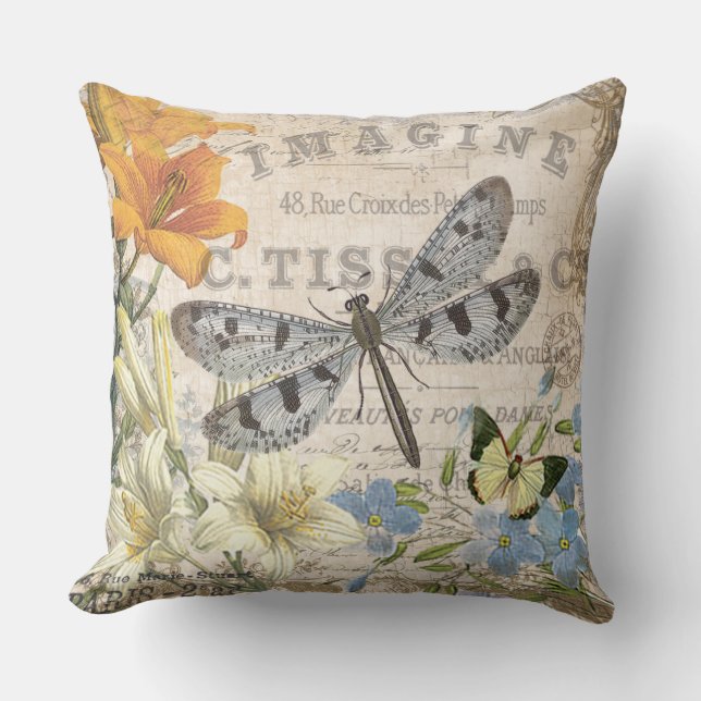 Coussin libellule française vintage moderne (Recto)