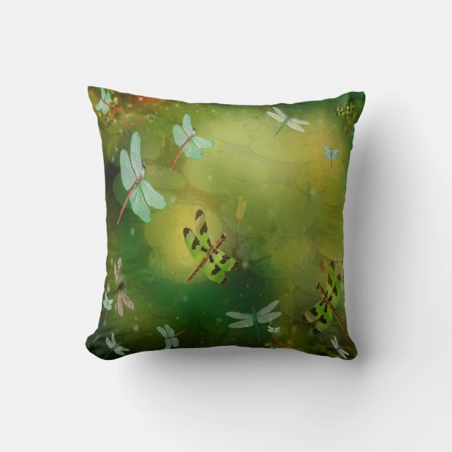 Coussin Libellules et illustration de Lillies de l'eau (Recto)