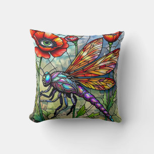 Coussin Libellules et Pavots en Verre Coloré, Art de l'Oei