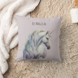 Coussin Licorne à corne d'or blanche magique