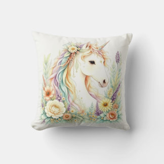 Coussin Licorne Arc-en-ciel Aquarelle Pastel