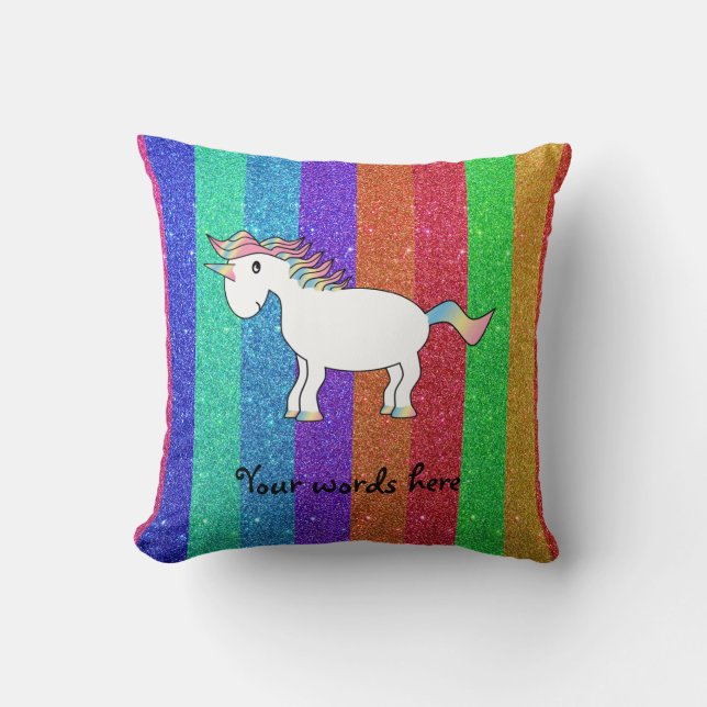 Coussin Licorne avec des rayures de parties scintillantes (Recto)