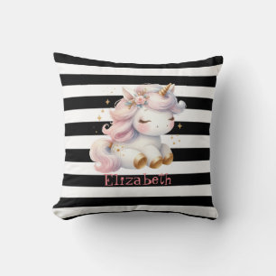 Coussin Licorne bébé rayures noir et blanc