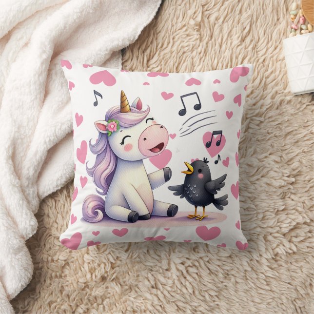 Coussin Licorne Cœurs Roses  (Couverture)