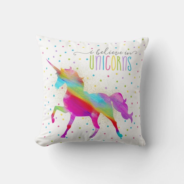 Coussin Licorne d'arc-en-ciel de parties scintillantes (Recto)