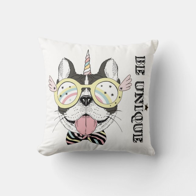Coussin Licorne de bouledogue français (Recto)