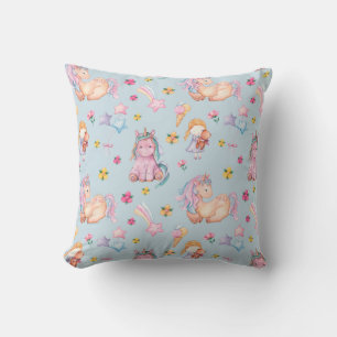 Coussin Licorne et aquarelle florale de conte de fées past