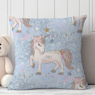 Coussin Licorne étoile monogramme nom aquarelle personnali