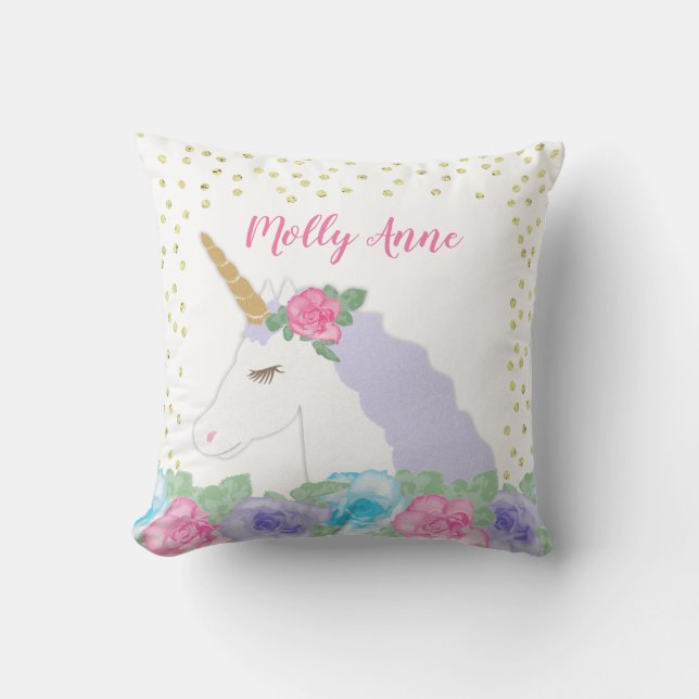 Coussin Licorne rose et or (Recto)