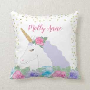 Coussin Licorne rose et or