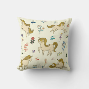 Coussin Licorne vintage dans la couleur des fleurs de la f