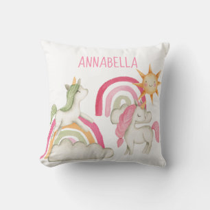 Coussin Licornes Mignonnes et Arcs-en-ciel avec Votre Nom 