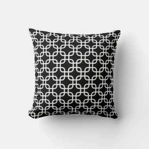 Coussin Liens géométriques noirs et blancs élégants