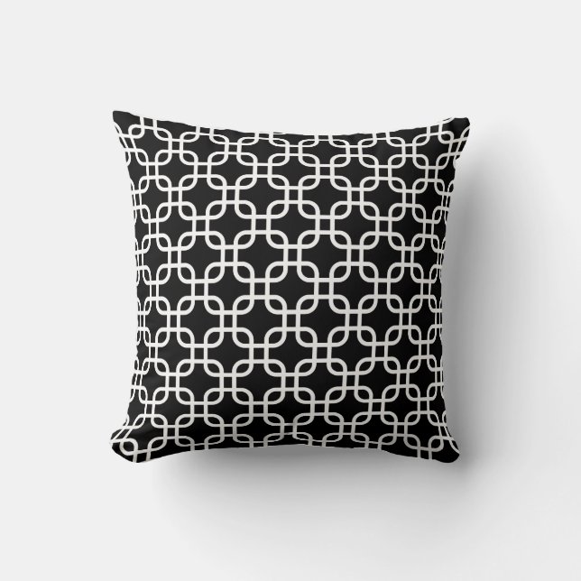 Coussin Liens géométriques noirs et blancs élégants (Recto)