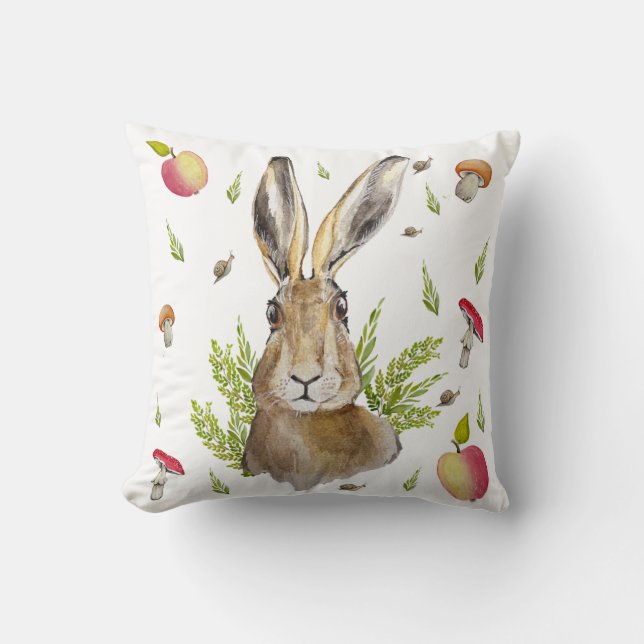 Coussin Lièvre mignonne avec un arrière - plan de pommes e (Recto)