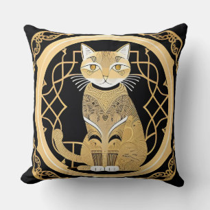 Coussin Ligne dorée représentant un chat avec des motifs g